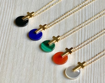 Black Onyx pendant / 18k gold vermeil pendant / gemstone cross pendant / everyday necklace / religious pendant / Unique / Wedding gift