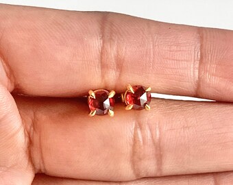 Red garnet studs / silver garnet earrings / natural rose cut garnet / everyday studs / gold vermeil earrings / january birthstone studs