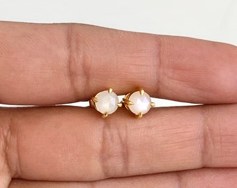 White moonstone studs / rose cut stone studs / silver studs / june birthstone earrings / natural gemstone / 5mm studs / everyday studs