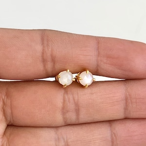 White moonstone studs / rose cut stone studs / silver studs / june birthstone earrings / natural gemstone / 5mm studs / everyday studs