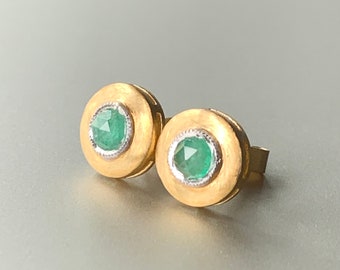 Emerald studs/ rose cut emerald earring/ gold studs/ may birthstone studs/ silver studs/ mothers day gift/ holiday gift/ handmade/ unique