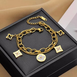 Mop Four Leaf Clover Charms Bracelet - Gold and Silver