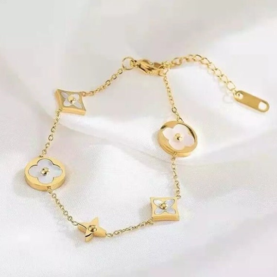 Mop Four Leaf Clover Bracelet - Gold or Silver Gold