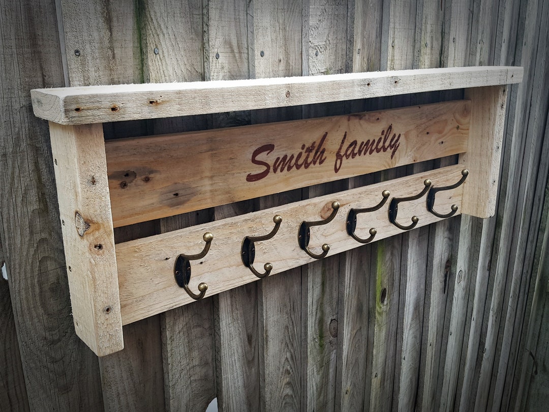 Personalized Reclaimed Wood Coat Rack With Shelf, Rustic Industrial ...