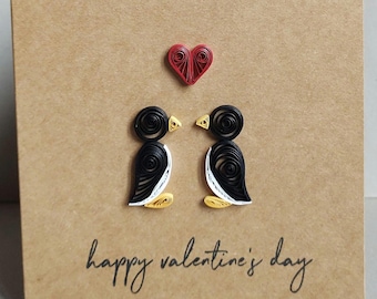 Unique Handmade Quilled Penguins Valentine's Day Card  (Next Day Dispatch)