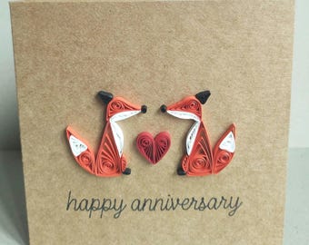 Unique Handmade Quilled Foxes Paper Anniversary Card