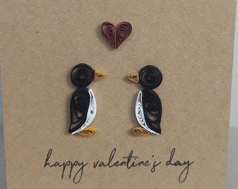 Unique Handmade Quilled Penguins Valentine's Day Card Him Her Them Husband Wife Girlfriend Boyfriend Partner
