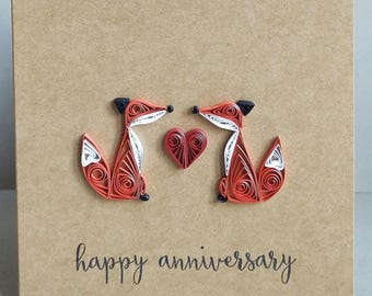 Unique Handmade Quilled Foxes Paper Anniversary Card