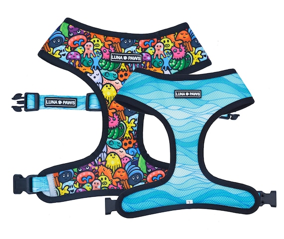 Under the Sea, Luna Paws Reversible Harness, 2-in-1 Harness, Dog Clothes, Puppy Clothes, Dog Harness, Pet Harness