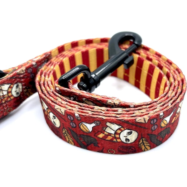 Laisse pour chien, Laisse double face, Laisse imprimée, Laisse pour animal de compagnie pour petits, moyens et grands chiens, Laisse pour chiot (Poudlard - baguette, lunettes, hibou, sorcier)