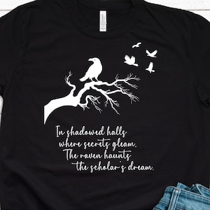 Halloween Tshirt, Poetry Shirt, Cool Raven Shirt, Gothic Raven Shirt, Boho Crow tshirt, Dark Academia, Raven Goblincore