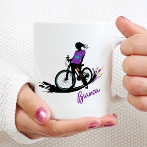 Personalized Biker Girl Coffee Mug Cup, Bicycle Gifts I love Cycling mug Gift For Cyclist Bike Lover Gift Custom Cyclist Mug