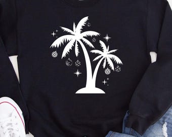 Tropical Christmas Sweatshirt | Palm Tree Holiday Shirt | Beach Christmas Sweater | Coastal Holiday Pullover | Warm Weather Christmas H2776