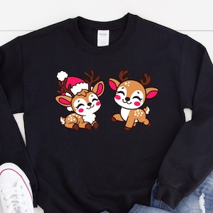 Cute Reindeer Christmas Sweatshirt | Kawaii Holiday Reindeer Shirt | Festive Santa Reindeer Top | Matching Family Christmas Outfit H2782
