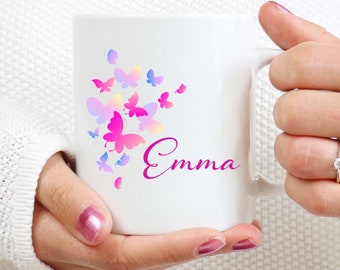 Personalized Mug, Butterfly Name Mug, Custom Personalized Mug, Watercolor Butterfly mug, Personalized Gift, Custom Coffee Cup