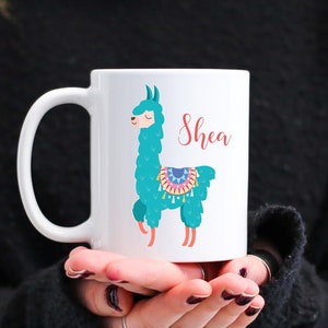 Llama Mug Personalized With Name, Alpaca Gift For Friend, Cute Llama Coffee Mug, Funny Llama Gift, Llama Watercolor Mug Custom Gifts For Her