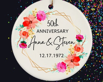 50th Anniversary Christmas Ornament, Personalized 50th Anniversary Gift, Wedding Date Couples Gift, Anniversary Gift For Husband Wife
