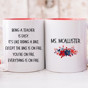 Being A Teacher Is Easy Mug, Riding A Bike Mug, Personalized Teacher Mug, Teacher Appreciation Gift, Teacher Thank You, Gift For Teacher