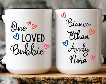 Bubbie Gift With Grandkids Names One Loved Bubbie Grandma Gift Personalized Mother's Day For Bubbie From Grandkids Bubbie Christmas Birthday