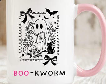 Cute Ghost Coffee Mug, Festive Halloween Ceramic Mug, Bookworm Mug,  Halloween Ghost Coffee Mug Fall Decor Ghost Cup Halloween theme,