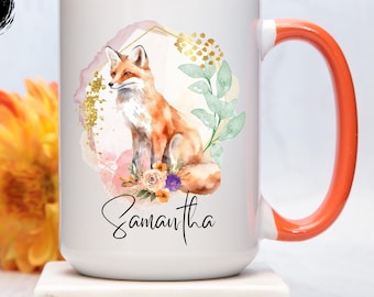 Personalized Fox Mug, Cute Fox Mug, Fox Coffee Mug, Fox Mug, Gift for Fox Lover, Custom Fox Ceramic  Coffee Mug Gift Christmas Present