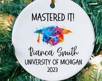 Masters Degree Graduation Gift For Him Her, Personalized 2023 Mastered It Masters Degree Ornament, MBA Graduation Keepsake Masters Grad Gift