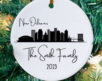 New Orleans Tree Ornament, New Orleans City Skyline Gifts, Custom Christmas Ornament Family Name Keepsake Ornament 2023 Family Ornament