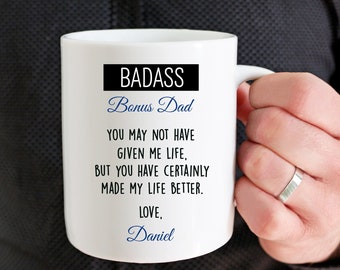 Bonus Dad Gifts, Bonus Dad Gifts For Fathers Day From Daughter Son, Badass Bonus Dad Mug, Bonus Dad Coffee Mug/Cup,Birthday Bday Gag Gift