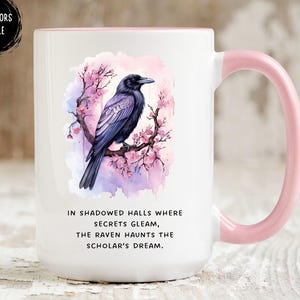 Halloween Mug, Poetry Coffee Cup, Cool Raven Coffee Mug, Gothic Raven Halloween Mug, Boho Crow Mug, Dark Academia, Raven Goblincore Mug