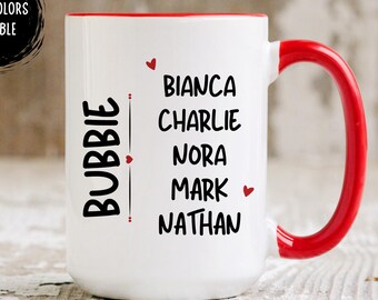Custom Bubbie Mug, Personalized Bubbie Gift For Bubbie, Christmas Bubbie Mug Gift with Grandkids Names,Bubbie Coffee Mug from Grandkids