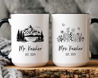 Mr and Mrs Mugs, Matching Mugs, Gifts For Couple Mugs, Wifey Hubby Gifts, Engagement Wedding Gift For New Couple, Custom Mr Mrs Coffee Mug