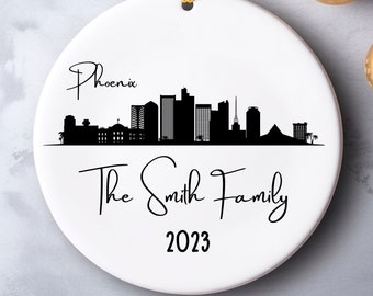 Phoenix Tree Ornament, Phoenix Skyline Gifts Family Name Keepsake Ornament Custom Christmas Ornament 2023 Family Ornament Phoenix Arizona