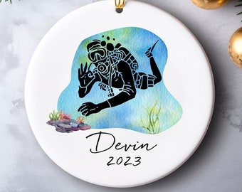 Personalized Scuba Diver Ornament, Scuba Diver Christmas Gift, Scuba Diving Gifts For Scuba Diver, Custom Christmas Ornament Diver Gifts