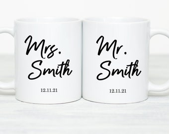 Wedding Mug Set, Wedding Gift Set, Bride and Groom Mug Set, Mr and Mrs Mug, Wedding Anniversary Gift, Bridal Shower Gift, Anniversary Gift