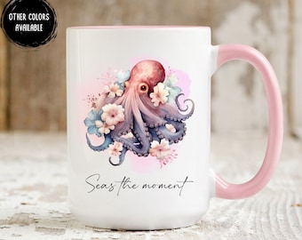 Octopus Gift, Octopus Lover Gifts, Octopus Watercolor Coffee Mug, Coastal Coffee Mug, Ocean Themed Decor, Octopus Coffee Cup Seas the moment