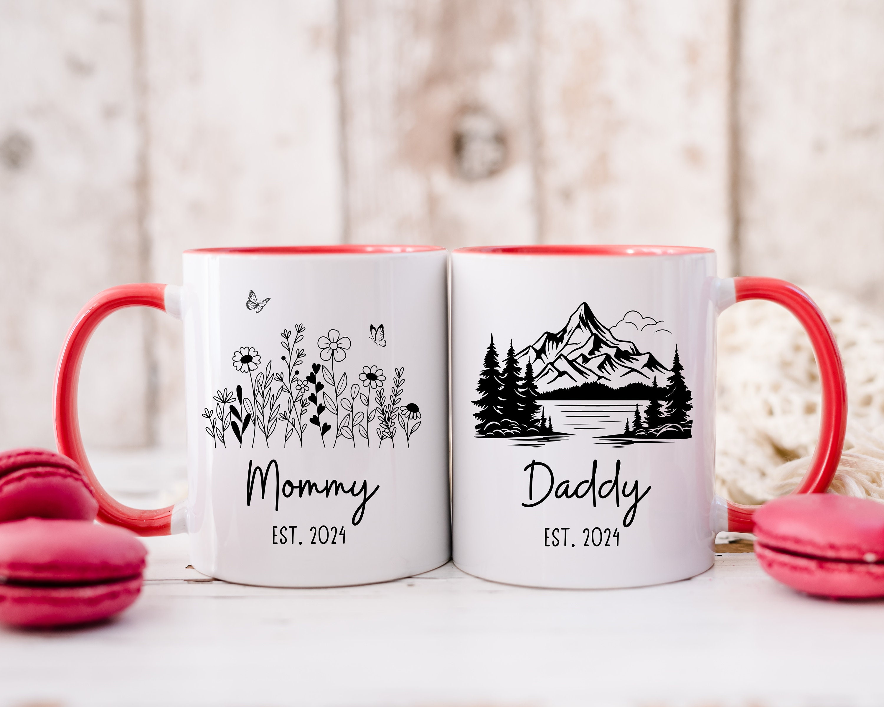 Mommy & Daddy Mugs, Mountain Tree Wildflower Mug Set for Mommy