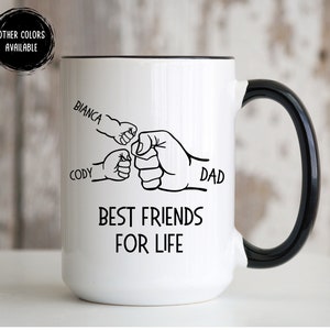 Dad Mug With Kids Names, Personalized Dad Coffee Mug, Dad Coffee Cup, Fathers Day Gift From Kids, Dad And Kids Fist Bump Mug, Dad Kids Hands