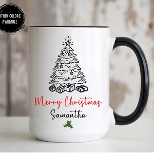 Merry Christmas Mug, Personalized Christmas Mug, Custom Name Gift For Friends, Custom Christmas Gifts For Her, Christmas Tree Coffee Mug