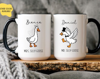 Mrs Silly Goose and Mr Silly Goose Mugs Engagement Gift Ideas for Couples Wedding Gift for Newlyweds Husband and Wife Fiance Gifts for Him