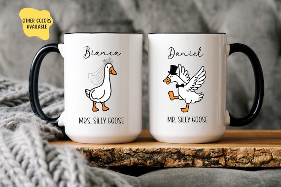 Mrs Silly Goose and Mr Silly Goose Mugs Engagement Gift Ideas for Couples Wedding Gift for Newlyweds Husband and Wife Fiance Gifts for Him