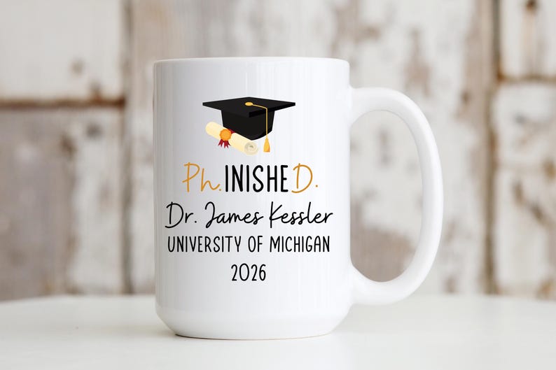 PhD Graduation Gift 2026 PhD Gifts For Him Her Doctoral Dr. Phd Grad, Phinished Doctoral Degree Doctor Graduation Gift Mug, Personalized PhD afbeelding 4
