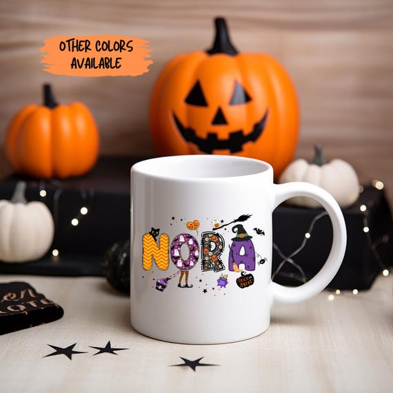 Personalised Halloween Mug - Custom Name & Pumpkin Design, 11oz Ceramic Mug, Dishwasher Safe, Perfect For Party Gifts