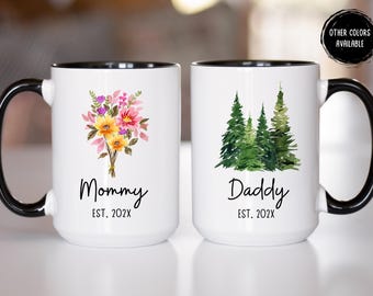 First Time Mom and Dad Coffee Mug Set New Parents Est 2024 Gifts New Mommy Daddy Pregnancy Baby Gift Set Mommy Daddy Christmas Baby Shower