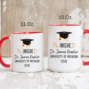 PhD Graduation Gift 2026 PhD Gifts For Him Her Doctoral Dr. Phd Grad, Phinished Doctoral Degree Doctor Graduation Gift Mug, Personalized PhD Red Handle