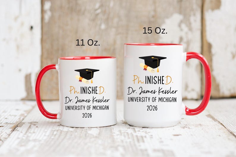 PhD Graduation Gift 2026 PhD Gifts For Him Her Doctoral Dr. Phd Grad, Phinished Doctoral Degree Doctor Graduation Gift Mug, Personalized PhD Red Handle
