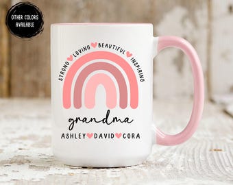 Grandma Mug With Grandkids Names, Personalized Grandmother Mothers Day Gifts, Grandma Gifts From Granddaughter Grandson Coffee Cup Grandma