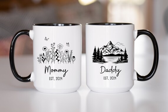 Mommy & Daddy Mugs, Mountain Tree Wildflower Mug Set for Mommy