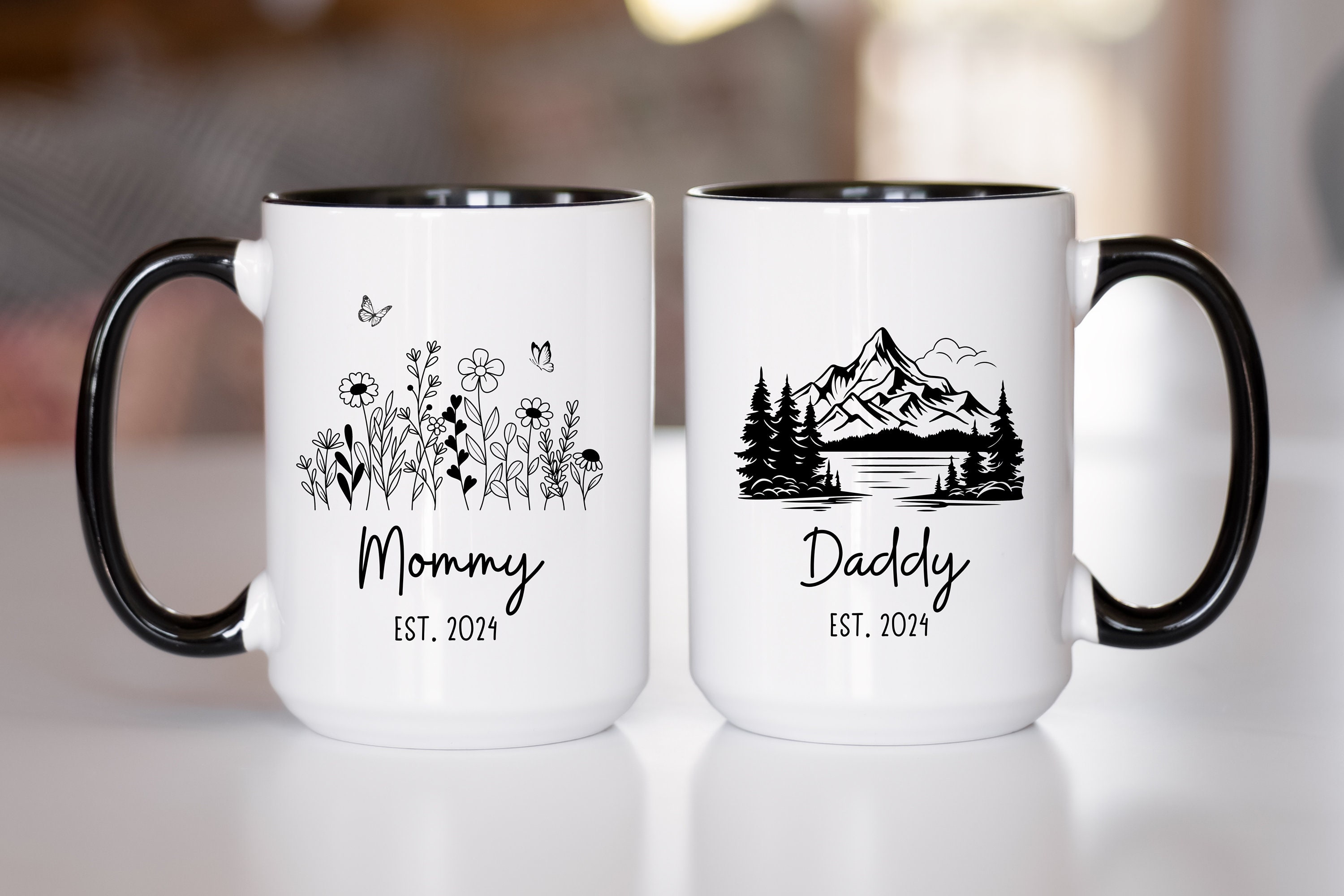Mommy & Daddy Mugs, Mountain Tree Wildflower Mug Set for