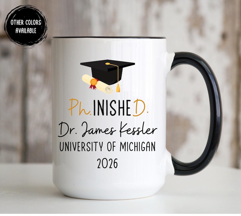PhD Graduation Gift 2026 PhD Gifts For Him Her Doctoral Dr. Phd Grad, Phinished Doctoral Degree Doctor Graduation Gift Mug, Personalized PhD afbeelding 1
