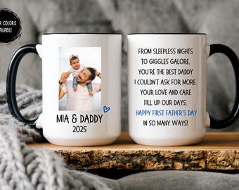 First Fathers Day Mug, 1st Fathers Day Photo Mug For Daddy Photo Mug Happy First Father's Day Gift From Baby Girl Boy Personalized New Daddy